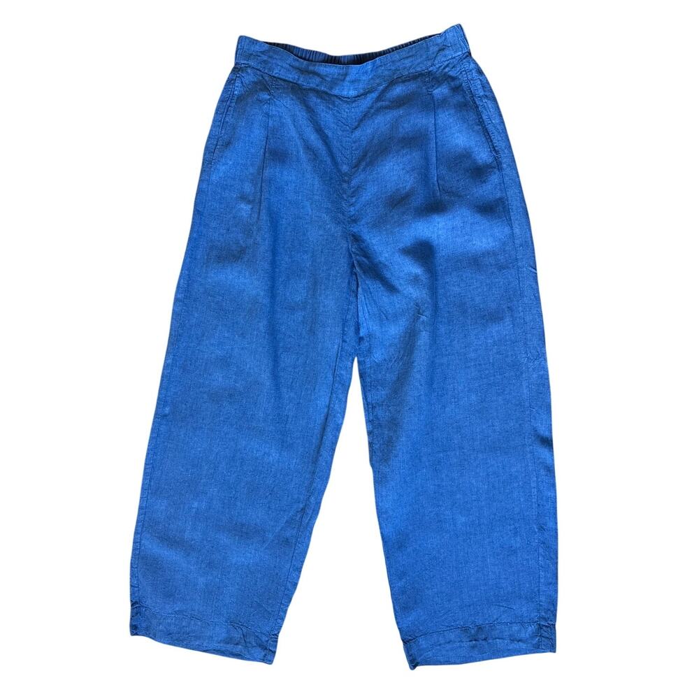 Poetry 100% Linen Wide Leg Trousers Pants in Blue Size 14 Natural
